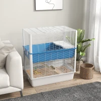 PawHut Large Hamster Cage with Accessories, Rat Cage Gerbil Habitat with Detachable Bottom, Ramps, Platform, Food Bowl, Water Bottle, 31" x 18" x 35"(m-1)