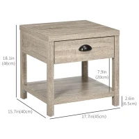 HOMCOM Bedside Table, Side End Table with Charging Station, Drawer and Shelf for Bedroom, 17.7" x 15.7" x 18.1", Oak Tone(m-3)