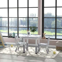 Qaba 3 Pieces Toddler Table and Chair Set, Height Adjustable Kids Table and Chair Set w/ Storage, for Playroom Grey(m-8)