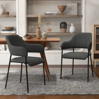 HOMCOM Dining Room Chairs Set of 2, Fabric Kitchen Chairs with Armrests and Steel Legs for Living Room, Black(m-7)