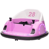 Qaba 12V Bumper Car for Toddlers, Ride On Car with 360 Degree Remote Control, Lights Music Horn, for 1.5-5 Years, Pink(m-2)