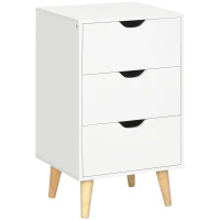 HOMCOM Bedside Table, Modern Nightstand with 3 Drawers, Side End Table with Wood Legs for Living Room, Bedroom, White(m-11)