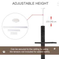 PawHut 86.5"-96.5" Cat Tree Floor to Ceiling Condo w/ Jute Scratching Post Dangling Ball Adjustable, Grey(m-5)
