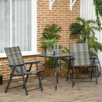 Outsunny Patio Wicker Dining Chair Set of 2, Outdoor Dining Chair Set, PE Rattan Foldable Chair with Steel Frame for Garden, Backyard, Porch, Grey/Beige(m-1)