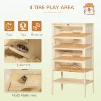 PawHut 5 Tier Fir Wood Hamster Cage Mouse Rats Small Animals Play House Exercise Activity Center(m-4)