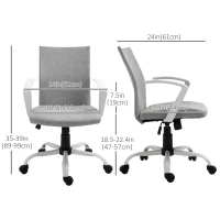 Vinsetto Linen Mid Back Office Chair With Tilt Function, Swivel Computer Chair, Light Grey(m-3)