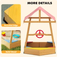 Qaba Wooden Kids Sandbox with Cover, 4 Seats, Rudder, Deck, Bottom Liner, 52" x 40" x 55.5", for Ages 3-8, Yellow(m-9)