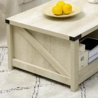 HOMCOM Industrial Coffee Table Side End Table with Drawer, Open Storage Shelf, Modern Farmhouse Furniture, for Living Room, Dining Room, Office, White Oak(m-9)