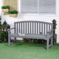 Outsunny Wooden Bench, Outdoor Bench with Slatted Design, Backrest, Armrests for Garden, Park, Backyard, Grey(m-1)