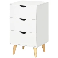 HOMCOM Bedside Table, Modern Nightstand with 3 Drawers, Side End Table with Wood Legs for Living Room, Bedroom, White(m-2)