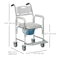 HOMCOM 3-in-1 Shower Commode Wheelchair, Transport Beside Commode Chair with Padded Seat for the Elderly, Disabled(m-3)
