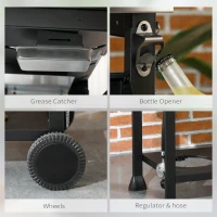 Outsunny 40,000 BTU Propane Gas Grill BBQ Cart with 4 Main Burners, 1 Side Burner, with Warming Rack, Side Prep Tables, Black(m-7)