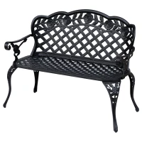 Outsunny Metal Garden Bench, 2 Seater Outdoor Patio Loveseat with Armrest and Floral Scroll Backrest, 42.1"x22.8"x33.5", Black(m-11)