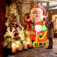HOMCOM 8ft Christmas Inflatables Santa Claus with Sleigh and Reindeer, Outdoor Decoration with LED Lights Display(m-8)