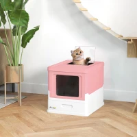 PawHut Top Entry Enclosed Kitty Litter Box with Scoop, Tray, Front Entry, Large Space, Foldable, Portable, Pink(m-8)