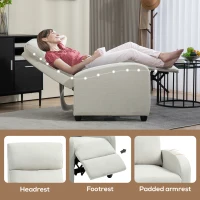 HOMCOM Manual Recliner Sofa Home Theater Seating, Single Reclining Sofa Chair with Padded Seat for Living Room, Cream White(m-6)