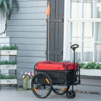 Aosom Bike Cargo Trailer & Wagon Cart, Multi-Use Garden Cart with Removable Box, 20'' Big Wheels, Reflectors, Hitch and Handle, Red(m-8)