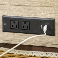 HOMCOM Bedside Table, Side End Table with Charging Station, Drawer and Shelf for Bedroom, 17.7" x 15.7" x 18.1", Oak Tone(m-9)