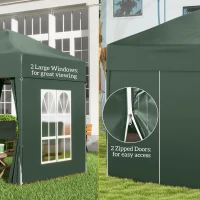 Outsunny 6.6'x6.6' Pop Up Canopy Tent with Sidewalls, Instant Sun Shelter Camping Gazebo with Carry Bag, for Outdoor, Garden, Patio, Green(m-7)