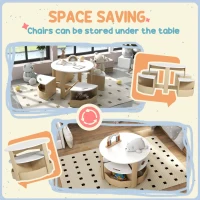 Qaba 5 Piece Kids Table and Chair Set with Storage for Kids Room, White(m-5)