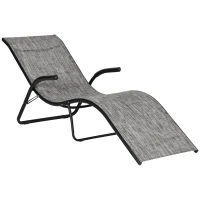 Outsunny Outdoor Lounge Chair with Armrest, Folding Tanning Chair for Beach, Poolside and Patio, Grey(m-11)