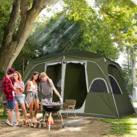 Outsunny 4-8 Person Family Tent, Camping Tent with 2 Room Mesh Windows, Easy Set Up for Backpacking, Hiking, Outdoor, Dark Green(m-8)