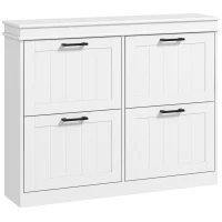 HOMCOM Shoe Storage Cabinet with 4 Flip Drawers and Adjustable Shelves, Narrow Shoe Cabinet for 20 Pairs of Shoes, White(m-11)