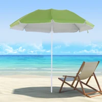 Outsunny 6.7ft Beach Umbrella with Push Button Tilt, Ruffled Outdoor Umbrella with Carry Bag and 8 Ribs, Green(m-1)