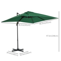 Outsunny 8' x 8' Square Cantilever Umbrella with 360° Rotation, Aluminum Outdoor Cantilever Market Parasol with Crank & Tilt, Garden Sun Canopy Shelter with Cross Base, Green(m-3)
