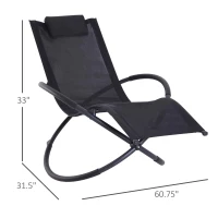 Outsunny Outdoor Rocking Lounge Chair, Foldable Zero Gravity Rocking Chair, Orbital Outdoor Patio Chaise Lounge Rocker with Mesh Seat and Pillow, Black(m-3)