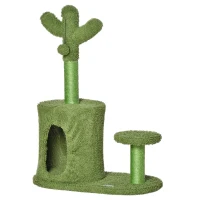 PawHut 13.75" Cat Tree Tower Cactus Shape with Scratching Post Condo Perch Dangling Ball Kitten Toy Play House Activity Center(m-11)