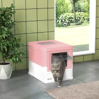 PawHut Top Entry Enclosed Kitty Litter Box with Scoop, Tray, Front Entry, Large Space, Foldable, Portable, Pink(m-1)