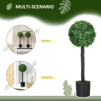 HOMCOM 2ft Artificial Plants Boxwood Ball Trees Set of 2 Fake Trees in Pot for Indoor Outdoor Green(m-5)