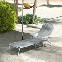 Outsunny Folding Chaise Lounge, Outdoor Sun Tanning Chair, 4-Position Reclining Back, Armrests, Removable Pillow, Light Gray(m-10)