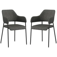 HOMCOM Dining Room Chairs Set of 2, Fabric Kitchen Chairs with Armrests and Steel Legs for Living Room, Black(m-2)