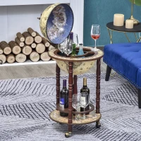 HOMCOM Rolling 18" Globe Wine Bar Stand Wine Cabinet Bottle Shelf Holder Wine Host Trolley with Wheels, Beige(m-10)