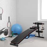 Soozier Sit Up Bench Core Workout Adjustable Strength Training Bench Thigh Support For Home Gym Exercise Black/Red(m-8)