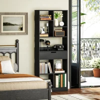 HOMCOM Tall Bookshelf with Drawer, Freestanding Bookcase for Bedroom, Living Room, Home Office, Black(m-8)