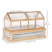 Outsunny Raised Garden Flower Bed Kit with Greenhouse, Wooden Cold Frame Planter, 48" x 24" x 32", Natural(m-3)