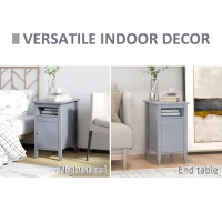 HOMCOM Wooden3-Tier Modern Nightstand with Pullout Shelf, Adjustable Open Shelf, and Door Cabinet, Grey(m-6)