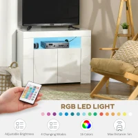 HOMCOM Corner TV Cabinet for 40 inches with LED Lights, High Gloss TV Stand with Cable Management and Open Shelf, White(m-6)