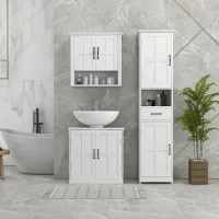 kleankin Modern Bathroom Cabinet, Narrow Bathroom Vanities with Open Shelf Drawer Recessed Doors and Adjustable Shelves White(m-1)