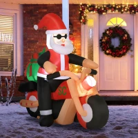 HOMCOM 5.5' H Christmas Holiday Yard Inflatable Outdoor, Light Up LED Decoration, Santa Claus Riding a Motorcycle(m-8)