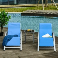 Outsunny 3 Pieces Patio Pool Lounge Chairs Set, Outdoor Chaise lounge with 2 S-Shaped Sunbathing Chairs and a Glass Top Table, for Yard Garden, Blue(m-8)