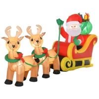 HOMCOM 8ft Christmas Inflatables Santa Claus with Sleigh and Reindeer, Outdoor Decoration with LED Lights Display(m-2)