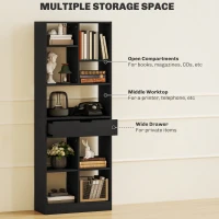 HOMCOM Tall Bookshelf with Drawer, Freestanding Bookcase for Bedroom, Living Room, Home Office, Black(m-4)