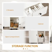 HOMCOM Foldable Dining Table, Rolling Kitchen Table with Storage Drawers and Cabinet, Drop Leaf Table on Wheels, White(m-6)