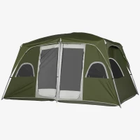 Outsunny 4-8 Person Family Tent, Camping Tent with 2 Room Mesh Windows, Easy Set Up for Backpacking, Hiking, Outdoor, Dark Green(m-2)