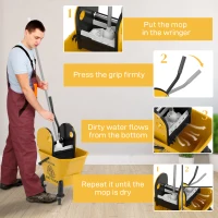 HOMCOM Mop Bucket with Wringer on Wheels for Floor Cleaning, 27.5 Quart Down Press Wringer with Handle and Mop, Yellow(m-5)