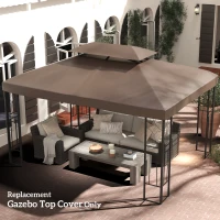 Outsunny 13' x 10' Gazebo Replacement Canopy, 2 Tier Top Roof Garden Pavilion UV Cover, Brown (TOP ONLY)(m-8)